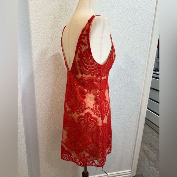 Free People Unique Sexy V Neck Lace Mini Party Dress SZ 4 - Picture 6 of 10